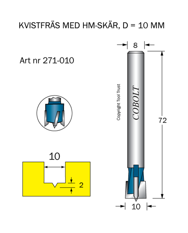 Cobolt HM Kvistborr D10 S8 hårdmetall