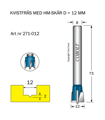 Cobolt HM Kvistborr D12 S8 hårdmetall