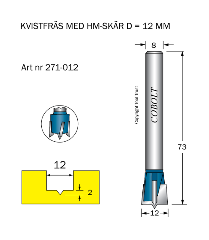 Cobolt HM Kvistborr D12 S8 hårdmetall