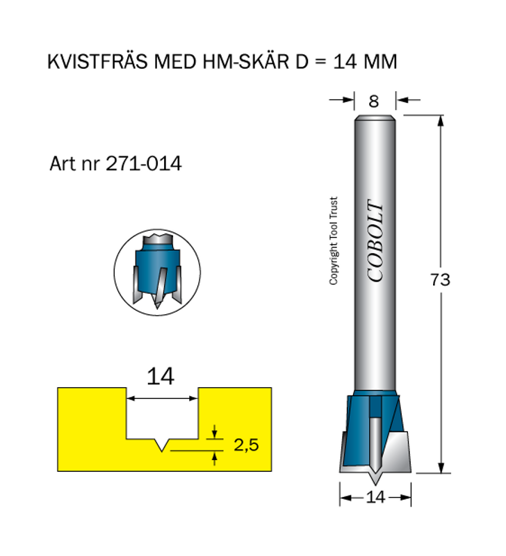 Cobolt HM Kvistborr D14 S8 hårdmetall