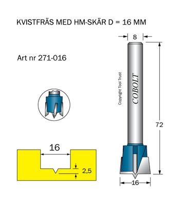 Cobolt HM Kvistborr D16 S8 hårdmetall