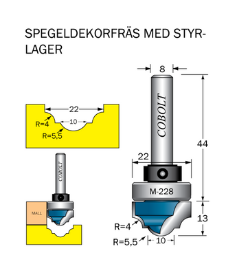 Cobolt Spegeldekorfräs D1=22 D2=10 R1=4 R2=5.5