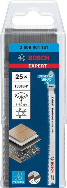 Bosch Expert ‘Hardwood 2-side clean’ T 308 BFP sticksågblad, 25 st