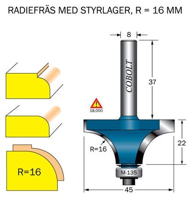 Cobolt Avrundningsfräs R=16 D=45 L=22