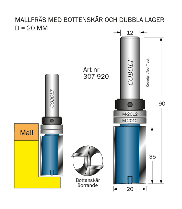 Cobolt Mallfräs 2 lager D20 L35 TL90 S12