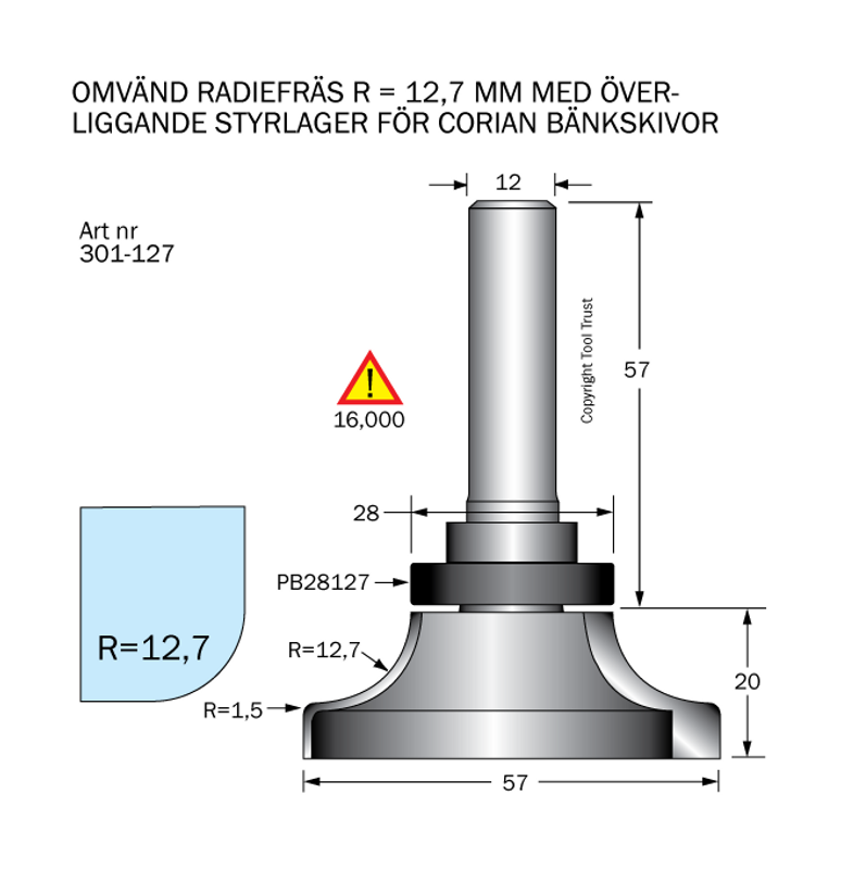 Cobolt Undre avrundningsfräs R12,7 D57 L20 S12