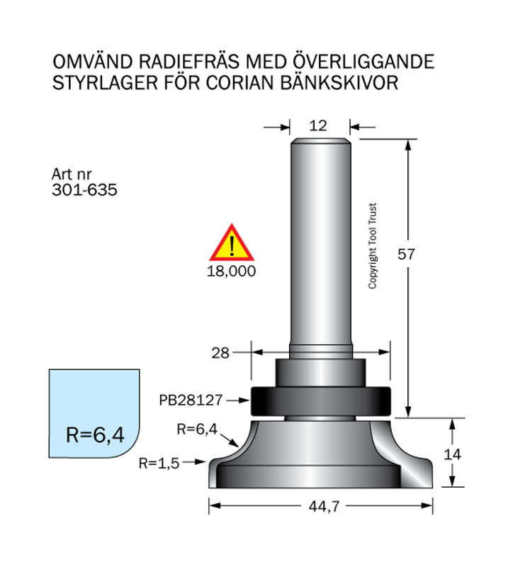 Cobolt Undre avrundningsfräs R6,4 D45 L14 S12
