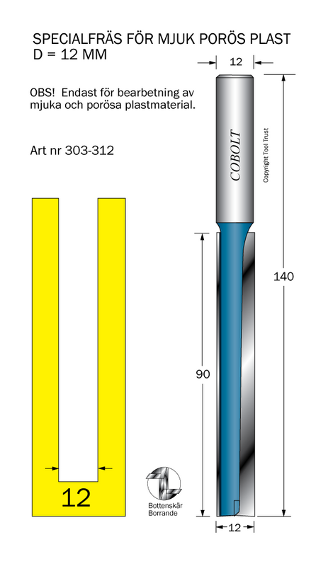 Cobolt Notfräs D12 L90 TL140 S12 för plast