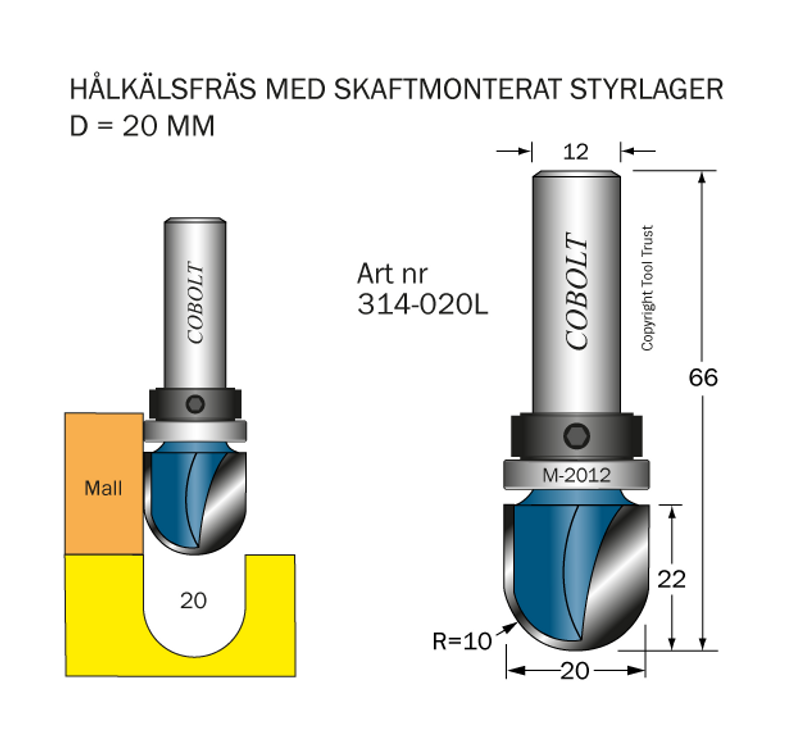 Cobolt Mallfräs hålkäl D20 R10 L22 S12