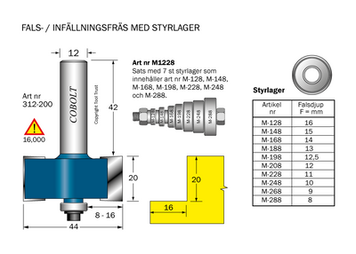 Cobolt Falsfräs L20 F8-16 D44 S12