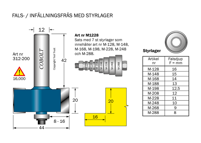 Cobolt Falsfräs L20 F8-16 D44 S12