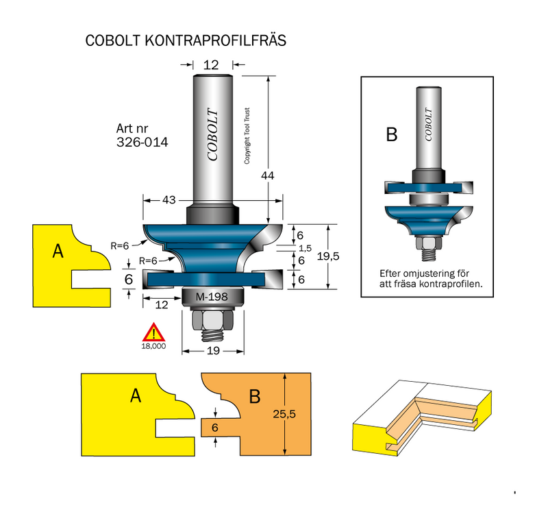 Cobolt Kontraprofilfräs R6 D43 not 6 S12 (326-014)