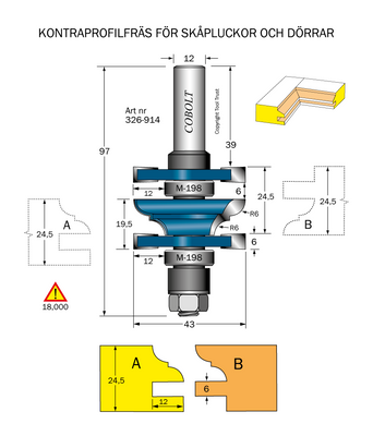 Cobolt Kontraprofilfräs R6 D43 not 6 S12 kombi (326-914)