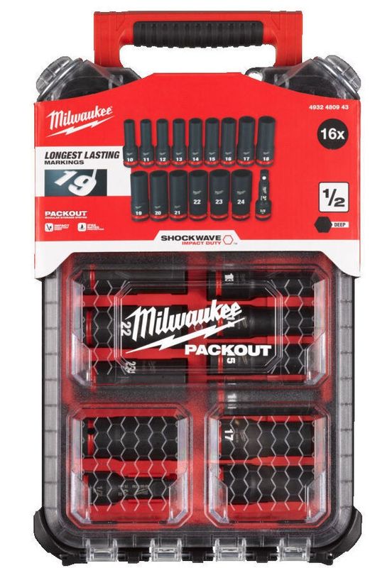 Milwaukee Shockwave Krafthylssats 16-delar 1/2" 10-24mm