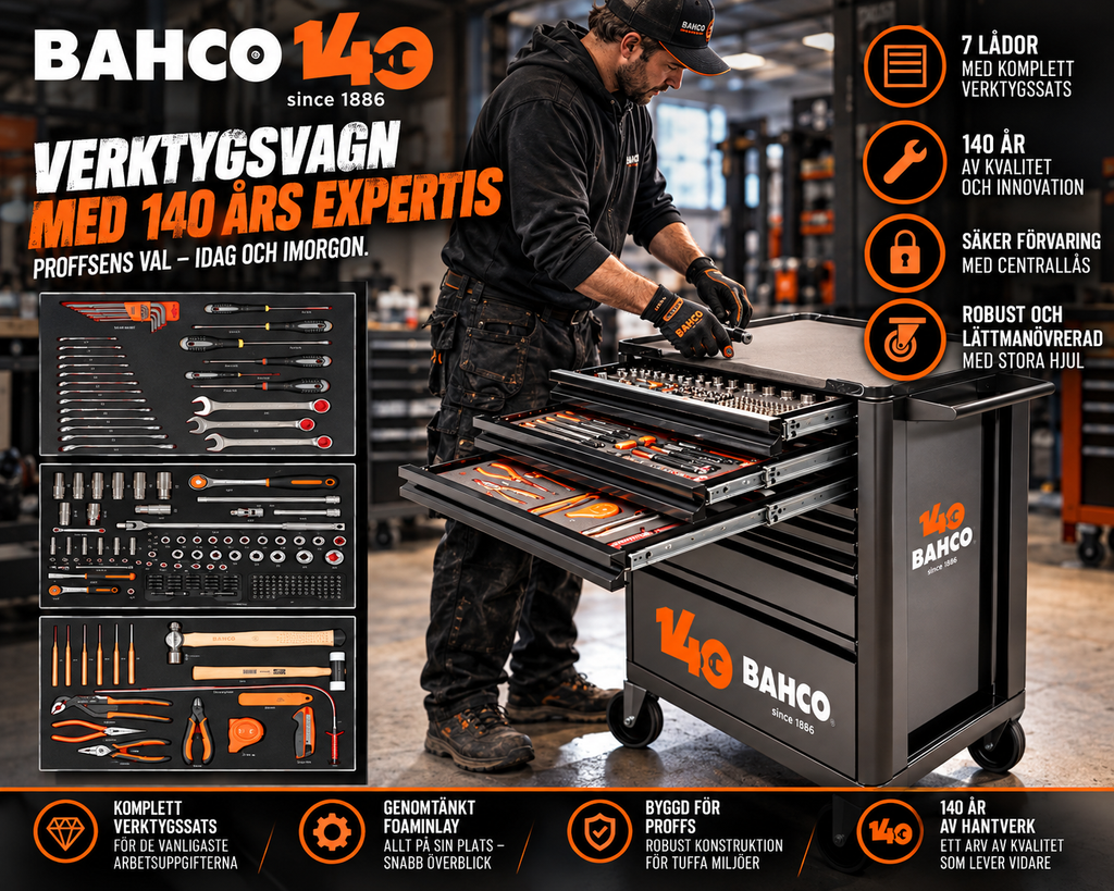 Bahco 1472K7BKFFSD140 – jubileumsvagn med 216 delar