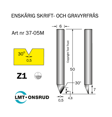 Cobolt Gravyrfräs 30° spets 0,5 mm S6 HM