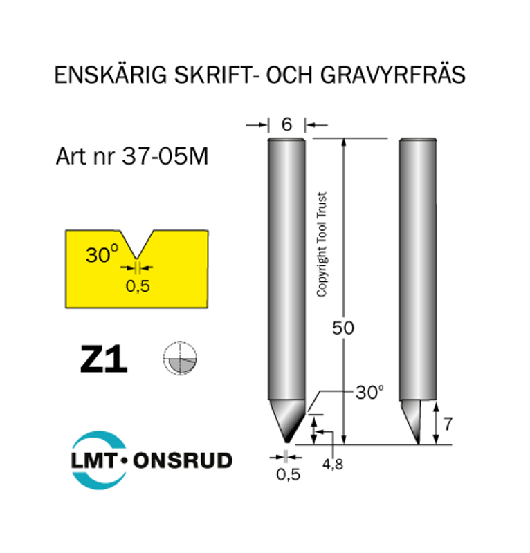 Cobolt Gravyrfräs 30° spets 0,5 mm S6 HM