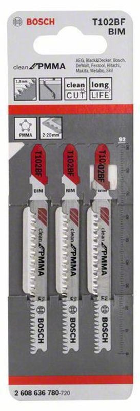 Bosch T 102 BF PMMA sticksågblad 3 st