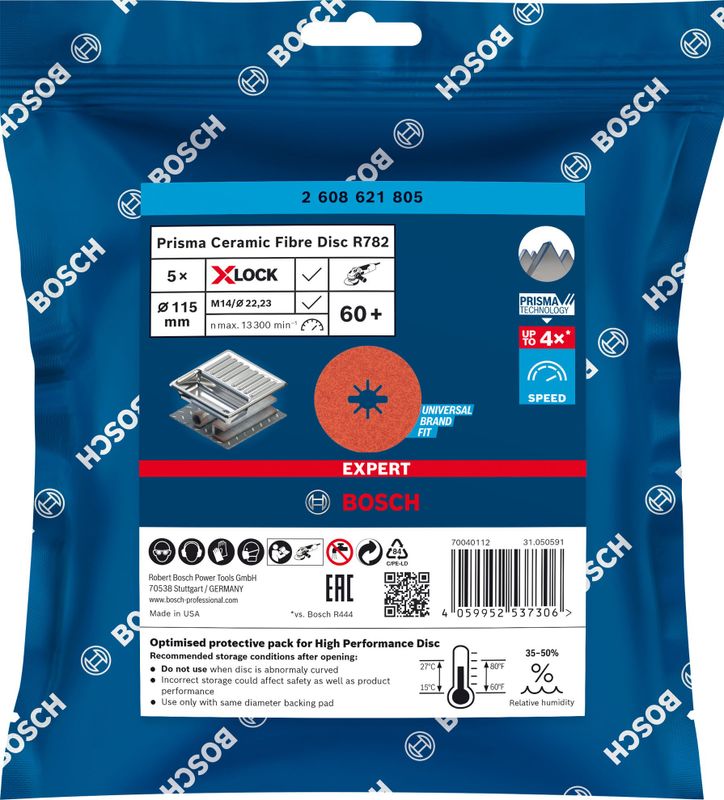 Bosch Expert R781 Prisma Ceramic X-LOCK fiberslipskiva, 115mm 22,23 mm 5st för Stål, Plåt i rostfritt stål