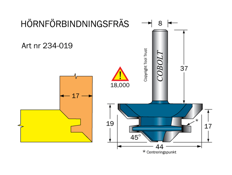Cobolt Hörnförbindningsfräs L=19mm S=8 D=44