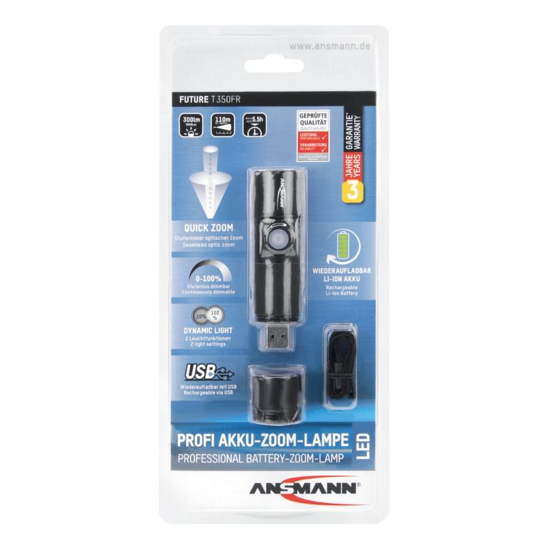 Ansmann Future T350FR Laddningsbar LED-ficklampa 300 lm