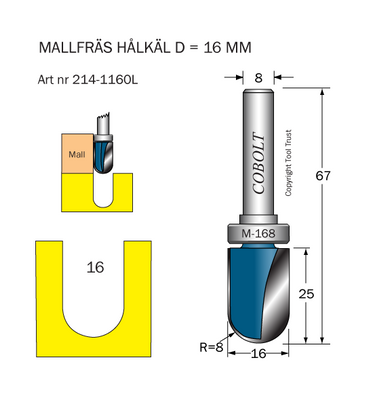 Cobolt Mallfräs Hålkäl D=16 L=25mm
