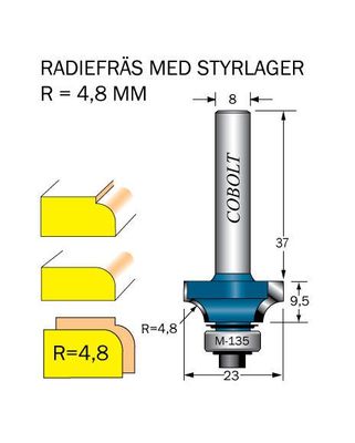 Cobolt Avrundningsfräs R=4.8  D=23 L=95