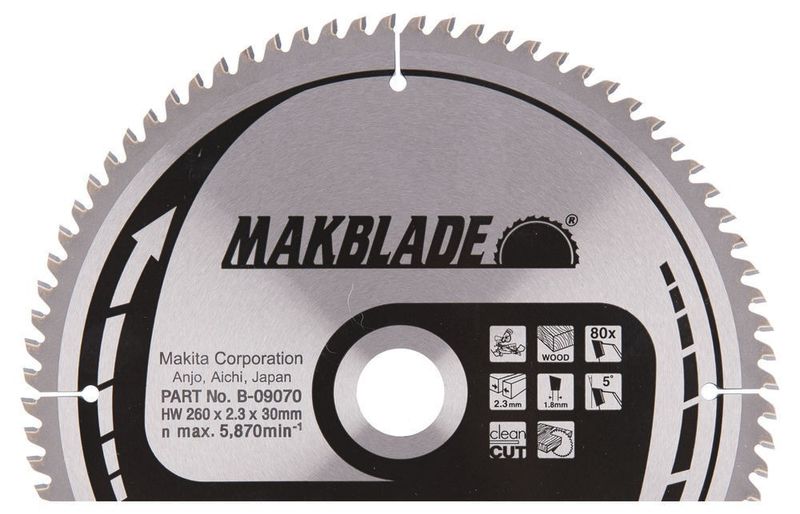 Makita B-32845 Sågsklinga 260mm 80T (Fina snitt)