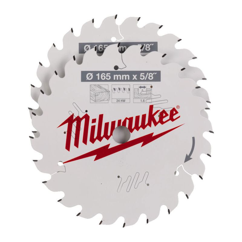 Milwaukee Cirkelsågklinga 165x5/8" 24T 2-pack