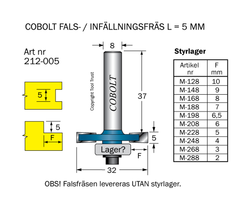 Cobolt Falsfräs L=5 D=32 S=8