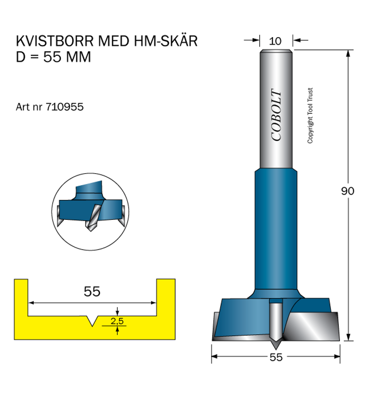 Cobolt HM Kvistborr D55 S10 TL90