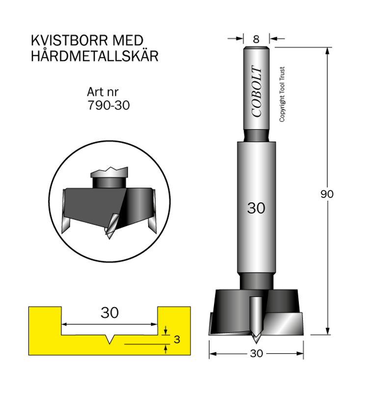 Cobolt HM Kvistborr D30 S8 TL90