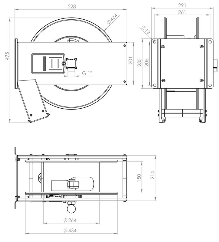 Flexbimec slangvinda tom RF 20 bar 1" 8 m öppen rostfri 9529