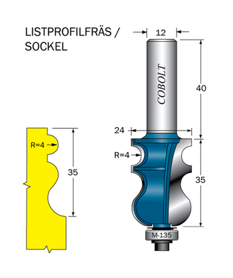 Cobolt Listprofilfräs L=35 R=4 D=24 S=12