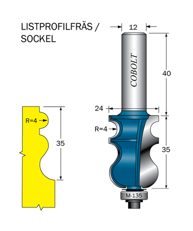Cobolt Listprofilfräs L=35 R=4 D=24 S=12