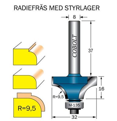 Cobolt Avrundningsfräs R=95  D=32 L=16