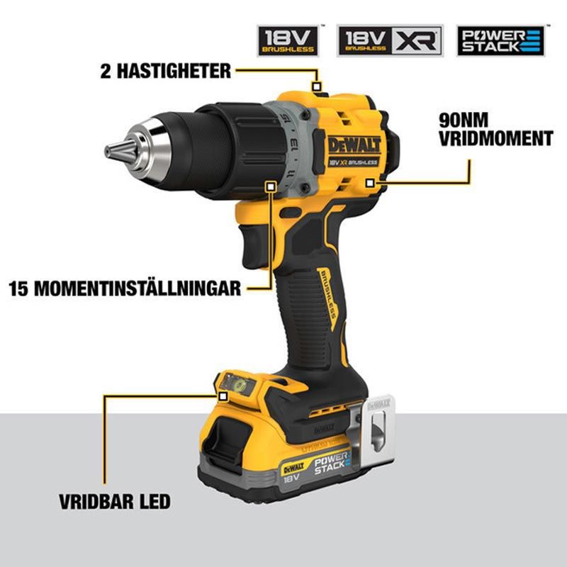 DeWalt DCD800E2T Skruvdragare 18V XR (2x1,7ah)