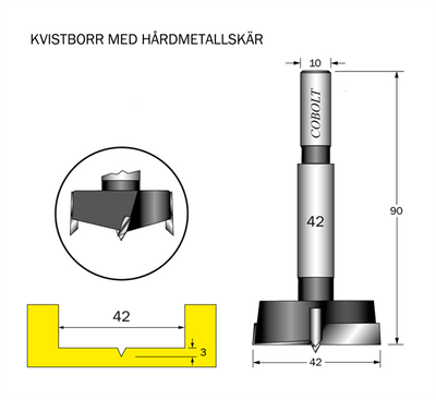 Cobolt HM Kvistborr D=42 S=10 TL=90