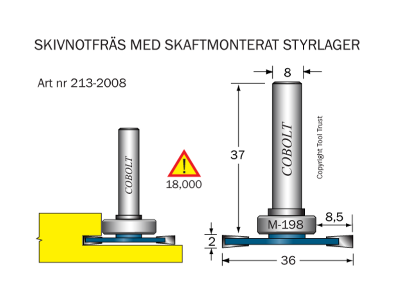 Cobolt Skivnotfräs L=2 / F=8,5 D=36 S=8