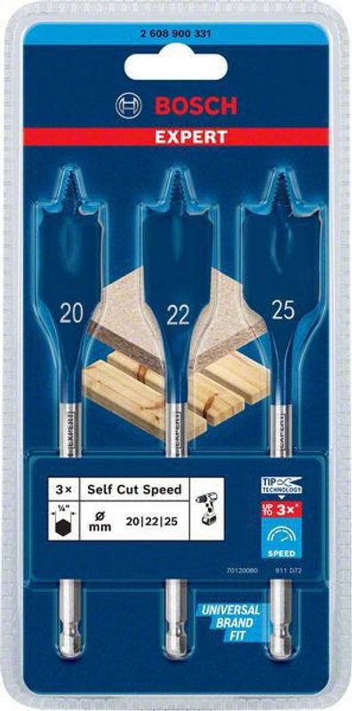 Bosch Expert SelfCut Speed flatfräsborrsats, 20/22/25 mm, 3 st.