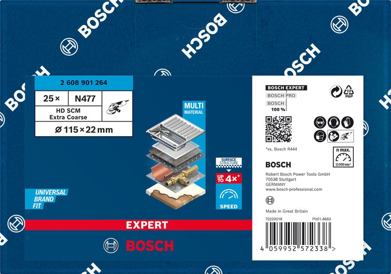 Bosch Expert N477 SCM-skiva för vinkelslipar 115x22mm 25st för slipning av färg och trä