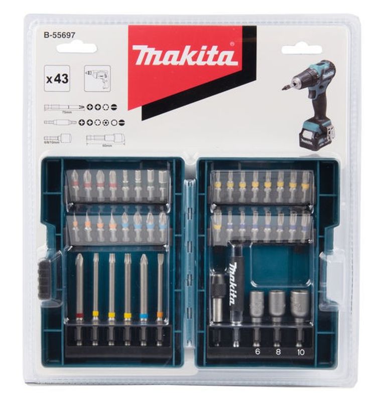 Makita B-55697 Bitssats 43-delar Färgkodade
