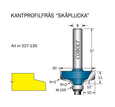 Cobolt Kantprofilfräs D=30, R=2 12 grader S=8mm