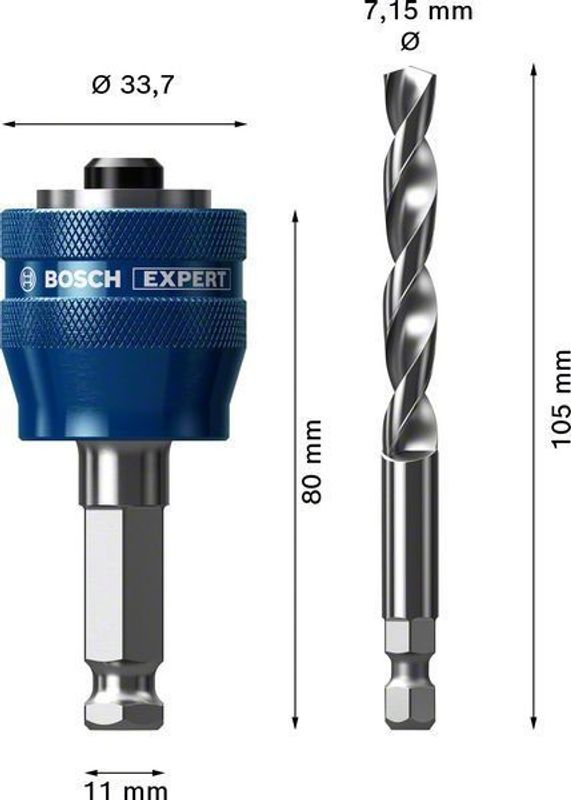 Bosch Expert Power Change Plus systemadapter 11mm för hålsåg, HSS-G-borr 7,15 x 105 mm, 2 st.