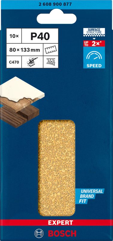 Bosch Expert C470 slippappermed 8 hål för planslipar 80 x 133mm 10st för hårt trä och trä med färg
