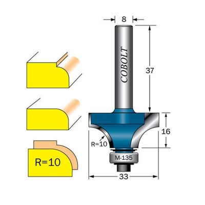 Cobolt Avrundningsfräs R=10 D=33 L=16 S=8