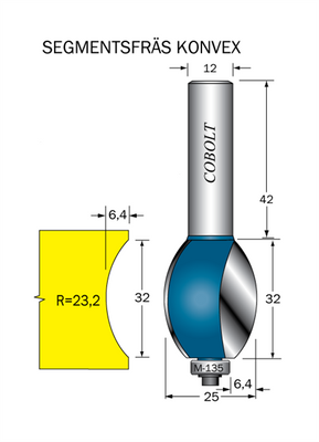 Cobolt Segmentfräs R=23.2 L=32 F=6 D=25 S=12