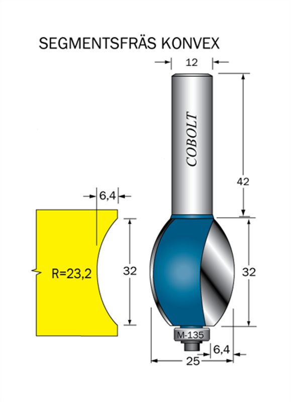 Cobolt Segmentfräs R=23.2 L=32 F=6 D=25 S=12