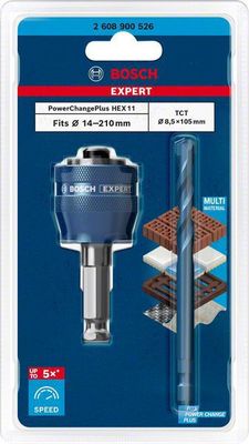 Bosch Expert Power Change Plus systemadapter, 11 mm, för hålsåg, TCT-borr 8,5 x 105 mm, 2 st.
