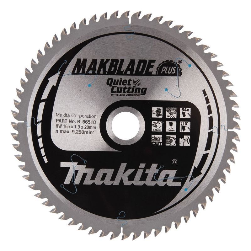 Makita Sågklinga Makblade+ T.C.T 165x20 mm 64T – Fina Sågsnitt i Trä